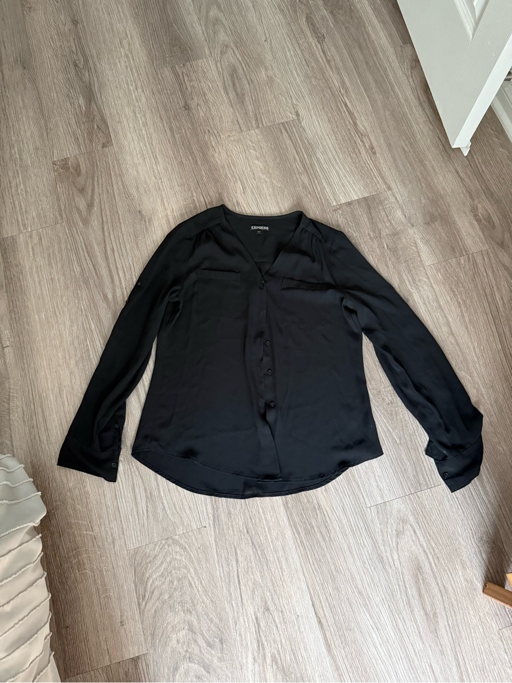 Express Black Long-Sleeve Button Down Blouse